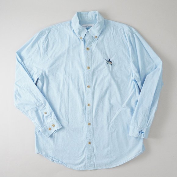 Guy Harvey Button Up Long Sleeve Shirt Gingham Marlin Fish Embroidered Men Sz M - Picture 2 of 14